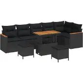 vidaXL Garten-Sofa-Set mit Kissen mit Speicher Schwarz Poly Rattan
