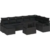 vidaXL Gartensofa-set 9 Stk. Schwarz Poly-Rattan