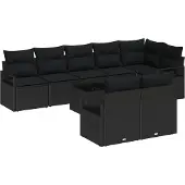 vidaXL Gartensofa-set 9 Stk. Schwarz Poly-Rattan