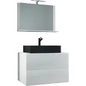 VCM 3-tlg. Waschplatz Waschtisch | Waschbecken Unterschrank Breite 80 cm | Badmöbel Set mit Schubladen Spiegel | Lendas M