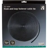 Deltaco CM1015S, Hook & loop cable tie, Velcro, Schwarz, 15 m, 10 mm, 1 Stück(e)