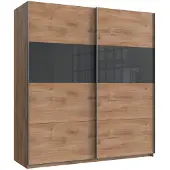Wimex Schwebetürenschrank "Bramfeld Kleiderschrank", braun (plankeneiche, absetzung grauglas), B:180cm H:198cm T:64cm, Schränke, Schwebetürenschrank, mit Glaselementen und zusätzlichen Einlegeböden