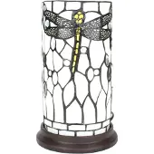Clayre & Eef Tiffany Tischlampe Ø 15x26 cm Weiß Grau Glas Libelle