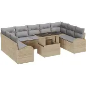 vidaXL Gartensofa-set 10 Stk. Beige und Hellgrau Poly-Rattan