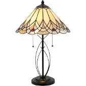 Clayre & Eef Tiffany Tischlampe 5186, creme / amber, für Wohn- / Esszimmer, Glas, Tiffany, Tischlampe
