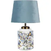 Clayre & Eef Tischlampe Ø 25x41 cm Blau Weiß Kunststoff Vogel