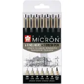 Sakura Pigma Micron Fineliner 6er-Set + 1 Brush Pen