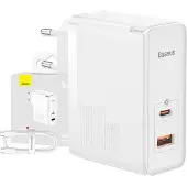 Baseus Gan5 Pro Netzladegerät, Usb-C + Usb, 100W + Kabel (Weiß)