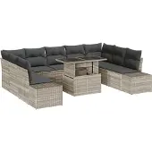 vidaXL Garten-Sofa-Set mit Speicher 10 pcs Hellgrau Poly Rattan