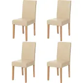 Mendler 4er-Set Esszimmerstuhl Stuhl Küchenstuhl Littau MVG- Kunstleder, creme helle Beine