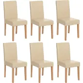 Mendler 6er-Set Esszimmerstuhl Stuhl Küchenstuhl Littau Kunstleder, creme, helle Beine