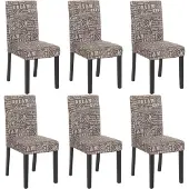 Mendler 6er-Set Esszimmerstuhl Stuhl Küchenstuhl Littau Textil mit Schriftzug, grau, dunkle Beine