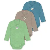 Normani 3er Set Baby-Body Wickelbody Langarm Toddler-Bodysuit aus Merinowolle - 9357