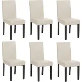 Mendler 6er-Set Esszimmerstuhl Stuhl Küchenstuhl Littau, Leder weiß, dunkle Beine