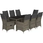 vidaXL 9-tlg. Garten-Essgruppe mit Kissen Grau Poly Rattan