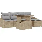 vidaXL Gartensofa-set 6 Stk. Beige und Hellgrau Poly-Rattan