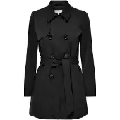 ONLY Trenchcoat "ONLVALERIE TRENCHCOAT OTW NOOS", Damen, Gr. XS, schwarz, Web, Obermaterial: 100% Polyester, unifarben, figurumspielend ca. Mitte Oberschenkel, Mäntel Trenchcoat