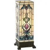 Clayre & Eef Tiffany Tischlampe 18x18x45 cm Beige Blau Glas