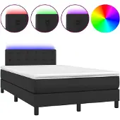 vidaXL Boxspringbett mit Matratze & LED Schwarz 120x190 cm Kunstleder