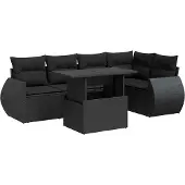 vidaXL 6-tlg. Garten-Sofagarnitur mit Kissen Schwarz Poly Rattan