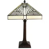 Clayre & Eef Tiffany Tischlampe 31x31x48 cm Weiß Grau Glas