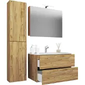 VCM 4-tlg. Waschplatz Waschtisch | Waschbecken Unterschrank Breite 80 cm | Badmöbel Set mit Schubladen Drehtüren Spiegelschrank | Badinos