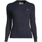 Gant für Damen. 4800100 Pullover mit Rundhalsausschnitt aus navyfarbenem Stretch-Baumwolljersey mit Achterstrick (S), Lässig, Baumwolle, Mar