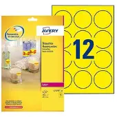 Avery Etiketten in Sonderfarben, neongelb, 63,5 x 63,5 mm, wiederablösbar, Gelb, Selbstklebendes Druckeretikett, A4, Papier, Laser, Entfernbar