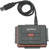 Manhattan Hi-Speed USB 2.0 auf SATA/IDE Adapter, 3-in-1-Adapter mit Backup auf Knopfdruck, USB Typ-A, Schwarz, SATA 1.0 FCC CE EuP WEEE, 12 V, 70 mm, 98 mm