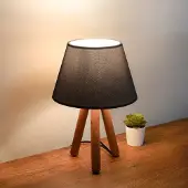 Opviq , Hochwertige Tischlampe aus 100% Holz, Schwarz, 30 cm hoch | Stoffschirm 22 x 14 cm | 150 cm Kabel | E27 Fassung, max. 40 W | Skandinavisches Design für modernes Wohnen.