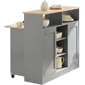SoBuy FSB36-HG Sideboard mit Schiebetüren Kücheninsel mit erweiterbarer Arbeitsfläche Küchenschrank Highborad Kommode Schrank hellgrau