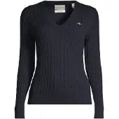 Gant Strickpullover "STRETCH COTTON CABLE V-NECK" mit Logostickerei auf der Brust