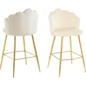 SalesFever Muschel-Barhocker | 2er-Set | Bezug Samt-Stoff | Metallgestell goldfarben | B 52 x T 54 x H 100 cm | beige