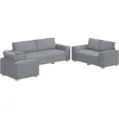 vidaXL Sofa 3 pcs Hellgrau 220 x 80 x 84 cm Leinenmischgewebe