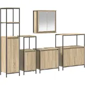 vidaXL Badezimmermöbel-Set 5 stk. Sonoma Eiche und Schwarz