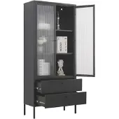 Coemo Mein-Regal Vitrine Paris 80x35x180cm Metall 2 Schubladen 2 Glastüren schwarz