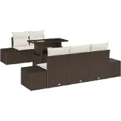 vidaXL Sofa Set 6 Stk. Braun und Creme Poly-Rattan