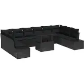 vidaXL Gartensofa-set 11 Stk. Schwarz Poly-Rattan
