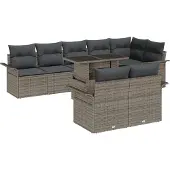 vidaXL Gartensofa-set 9 stk. Grau Poly-Rattan