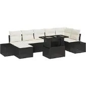 vidaXL Gartensofa-set 8 Stk. Schwarz und Creme Poly-Rattan