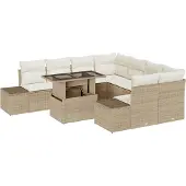 vidaXL Gartensofa-set 9 Stk. Beige und Creme Poly-Rattan