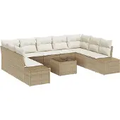 vidaXL Gartensofa-set 10 stk. Beige Poly-Rattan