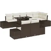 vidaXL Gartensofa-set 9 Stk. Braun und Creme Poly-Rattan