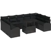 vidaXL Gartensofa-set 10 Stk. Schwarz Poly-Rattan