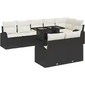 vidaXL Gartensofa-set 9 Stk. Schwarz und Creme Poly-Rattan