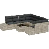 vidaXL Sofa Set 9 stk. Hellgrau [Synthetisch]: Poly Rattan