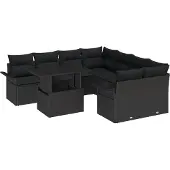 vidaXL Gartensofa-set 9 Stk. Schwarz Poly-Rattan