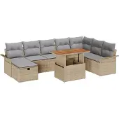 vidaXL Gartensofa-set 9 stk. Beige Poly-Rattan