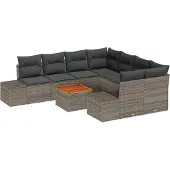 vidaXL Gartensofa-set 9 stk. Grau Poly-Rattan