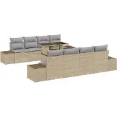 vidaXL Gartensofa-set 9 Stk. Beige und Hellgrau Poly-Rattan